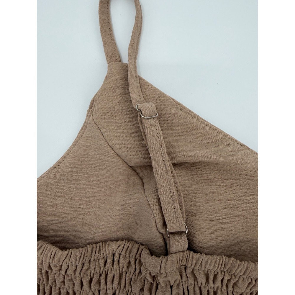 Tan Smocked Back Cropped Cami Top V-Neck Adjustable Straps Size L - Picture 6 of 6